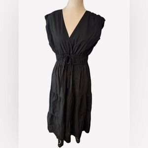 Perfect Black Midi Dress RAILS Lucia Tiered Eyelet Cotton Blend Medium Peasant